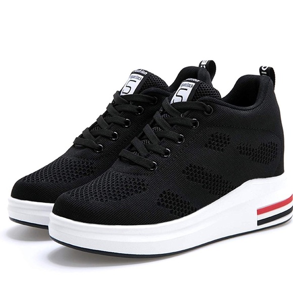 Black Knit Platform Hidden Wedges Sneaker - Picture 3 of 7